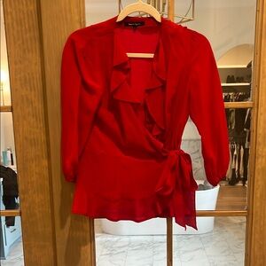 Nanette Lepore Red Ruffled Wrap Top size 4